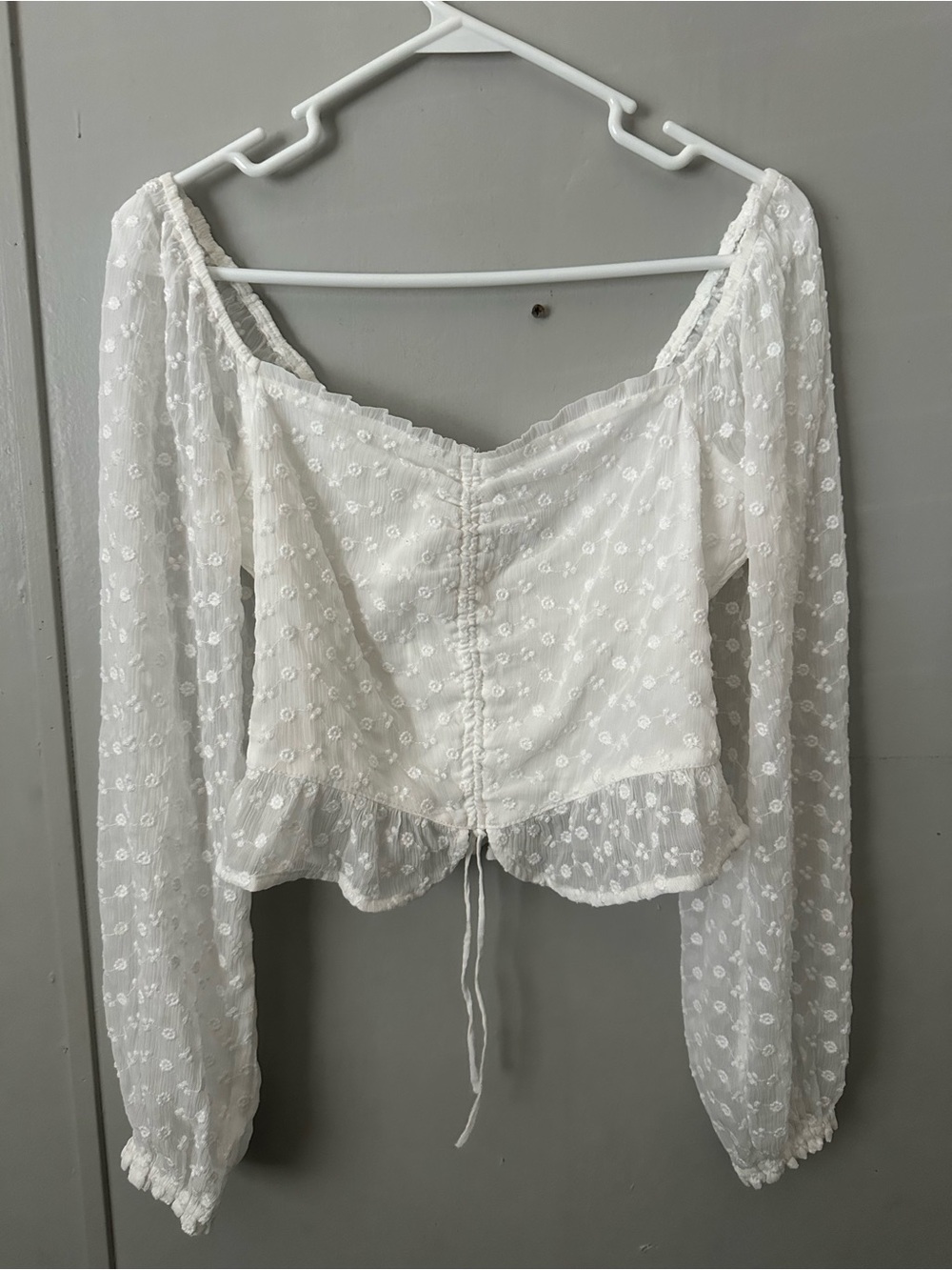 Hollister White Swiss Dot Long Sleeve Peasant Top